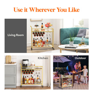Lifewit Bar Cart with Wine Rack, Mini Bar Wine Beverage Serving Cart, Rolling Liquor Drink Cart, 2 Tier