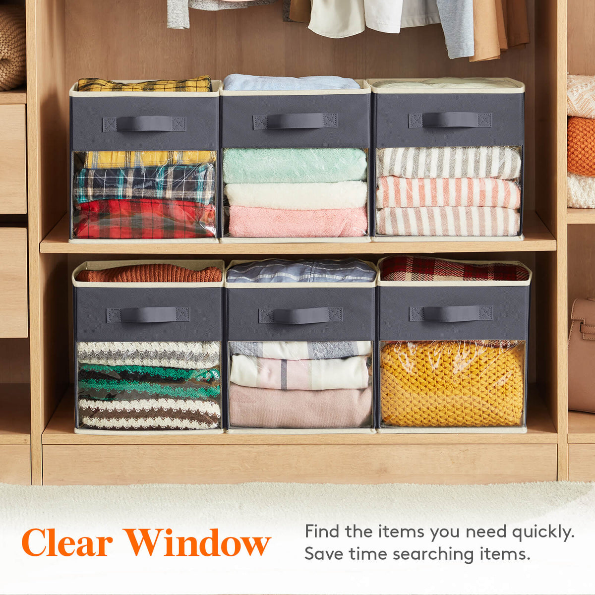 Collapsible Fabric Cube Storage Boxes, Set of 6, Grey/Black - Lifewit ...
