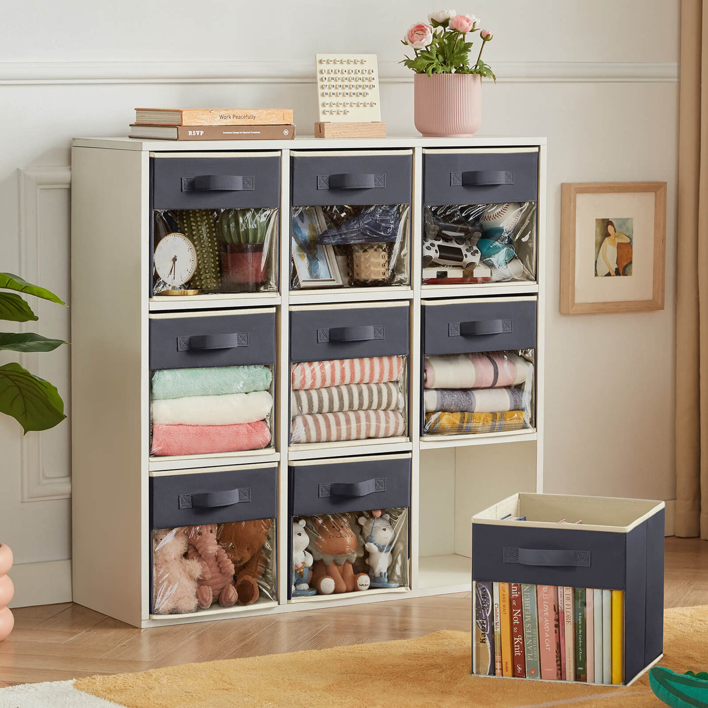 Collapsible Fabric Cube Storage Boxes, Set of 6, Grey/Black - Lifewit ...