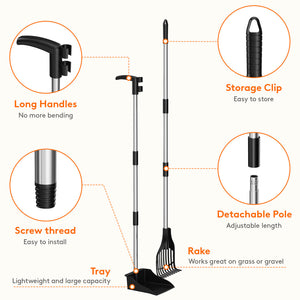 Lifewit Dog Poop Scooper, Long Handle Leaf Rake & Tray for Garden, Yard, Lawn