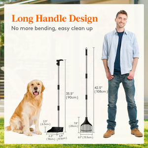Lifewit Dog Poop Scooper, Long Handle Leaf Rake & Tray for Garden, Yard, Lawn