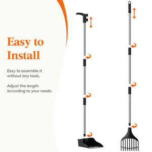 Lifewit Dog Poop Scooper, Long Handle Leaf Rake & Tray for Garden, Yard, Lawn