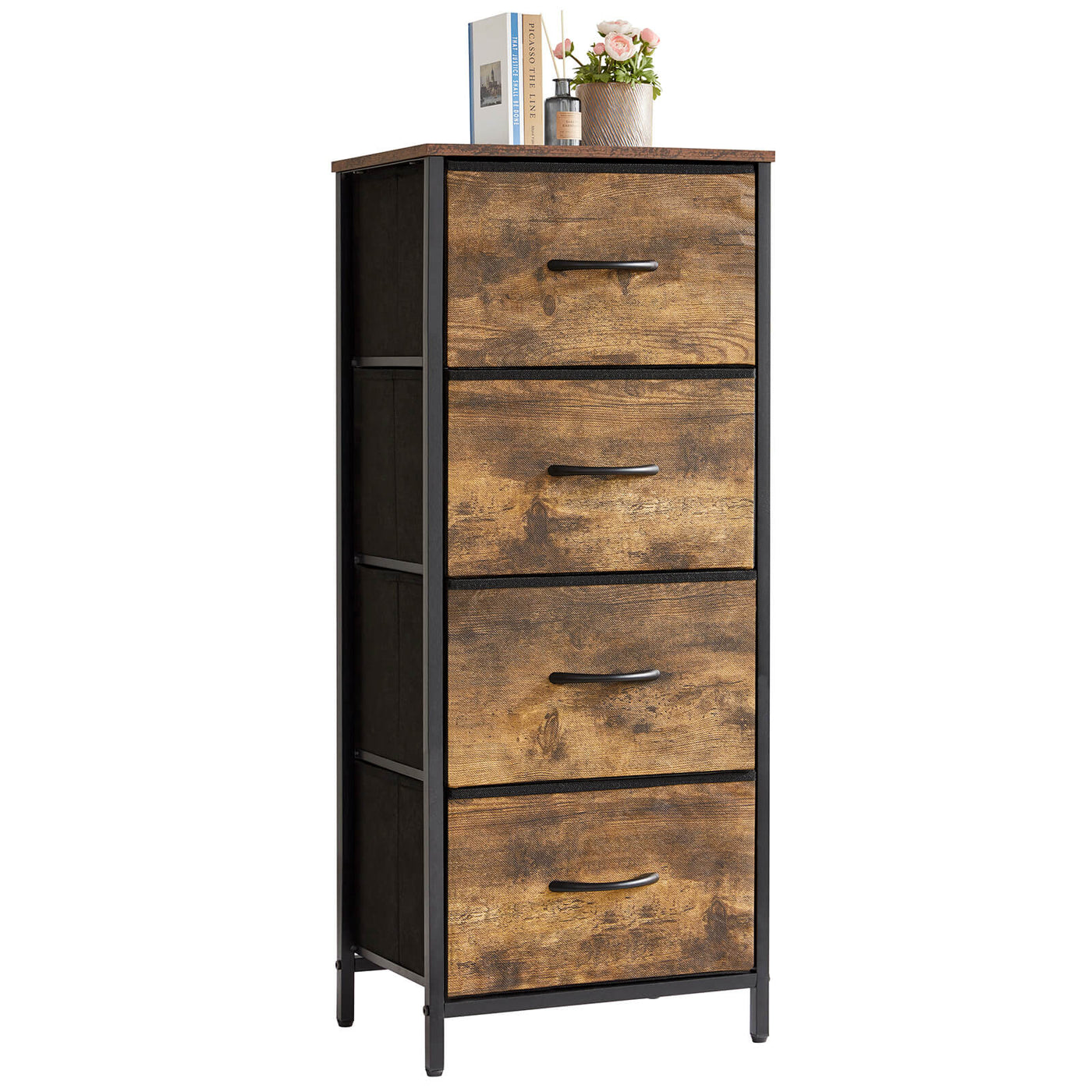 4 Drawer Dresser Nightstand, Grey/Rustic Brown - Lifewit Lifewitstore 4 Drawer Dresser Nightstand, Grey/Rustic Brown - Lifewit Lifewitstore