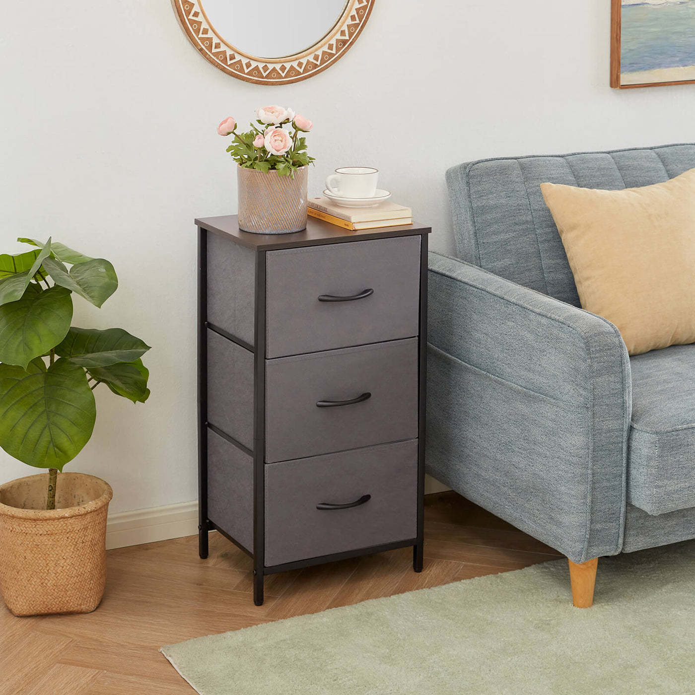3 Drawer Dresser Nightstand, Grey/Light Grey/Rustic Brown - Lifewit Lifewitstore 3 Drawer Dresser Nightstand, Grey/Light Grey/Rustic Brown - Lifewit Lifewitstore