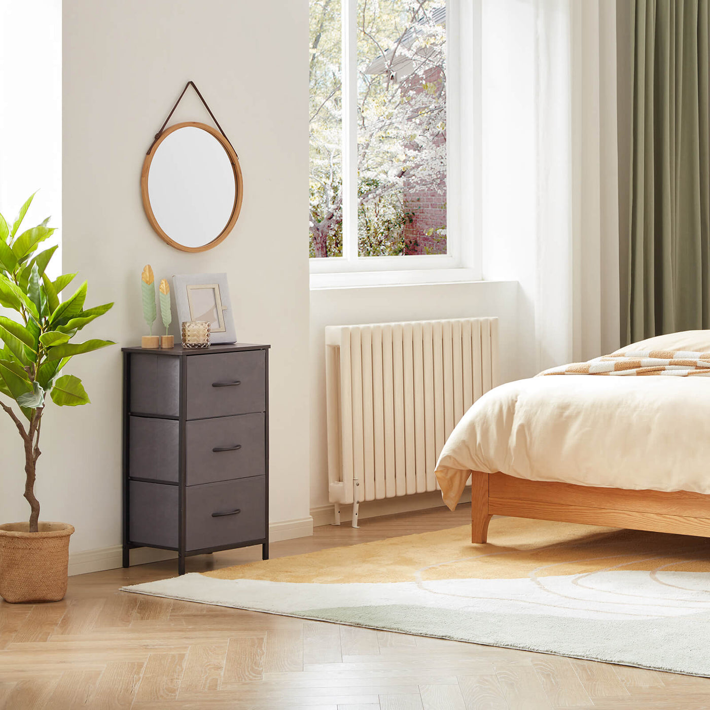 3 Drawer Dresser Nightstand, Grey/Light Grey/Rustic Brown 3 Drawer Dresser Nightstand, Grey/Light Grey/Rustic Brown