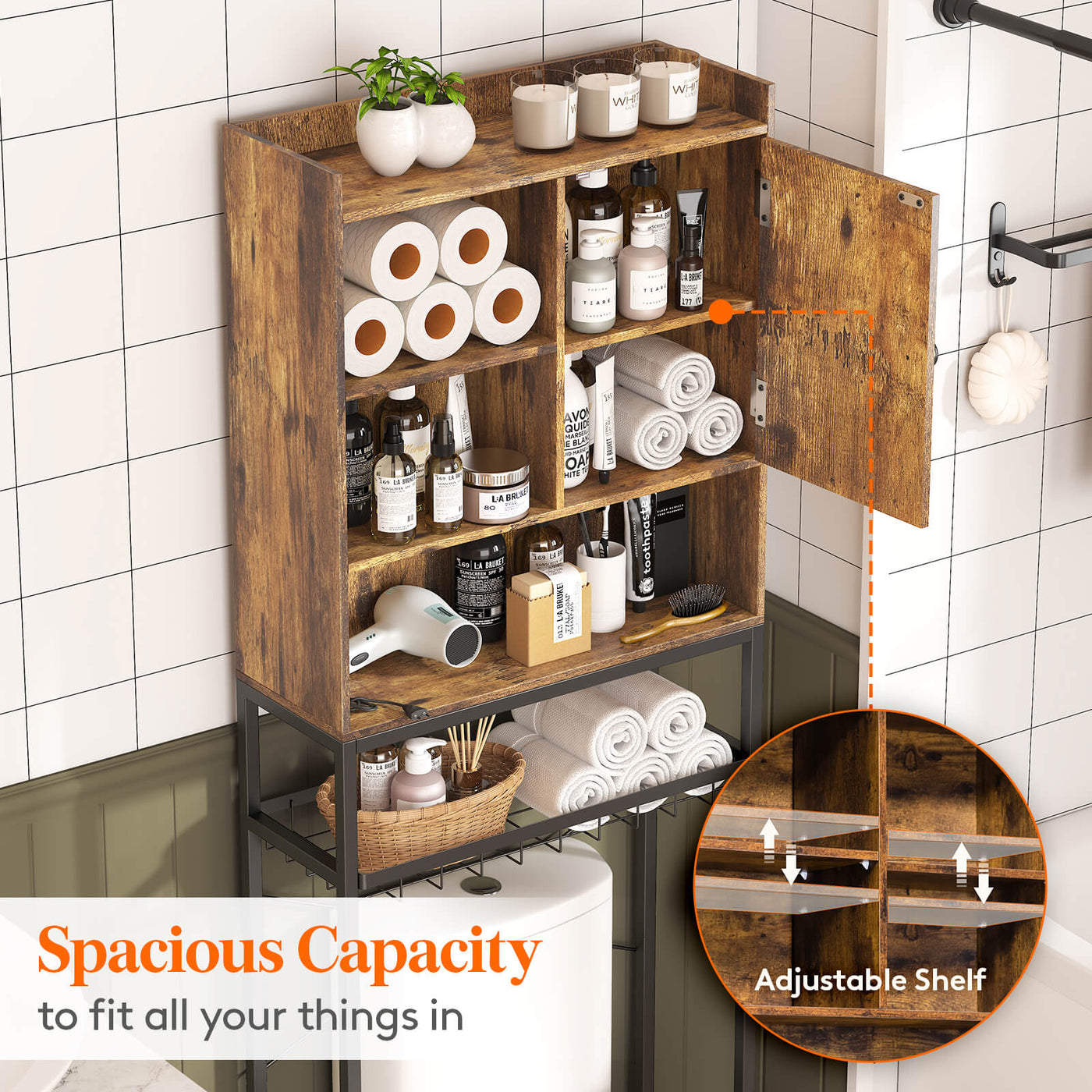 Bathroom Wood Organizer Shelf Over-the-toilet Storage Rack W