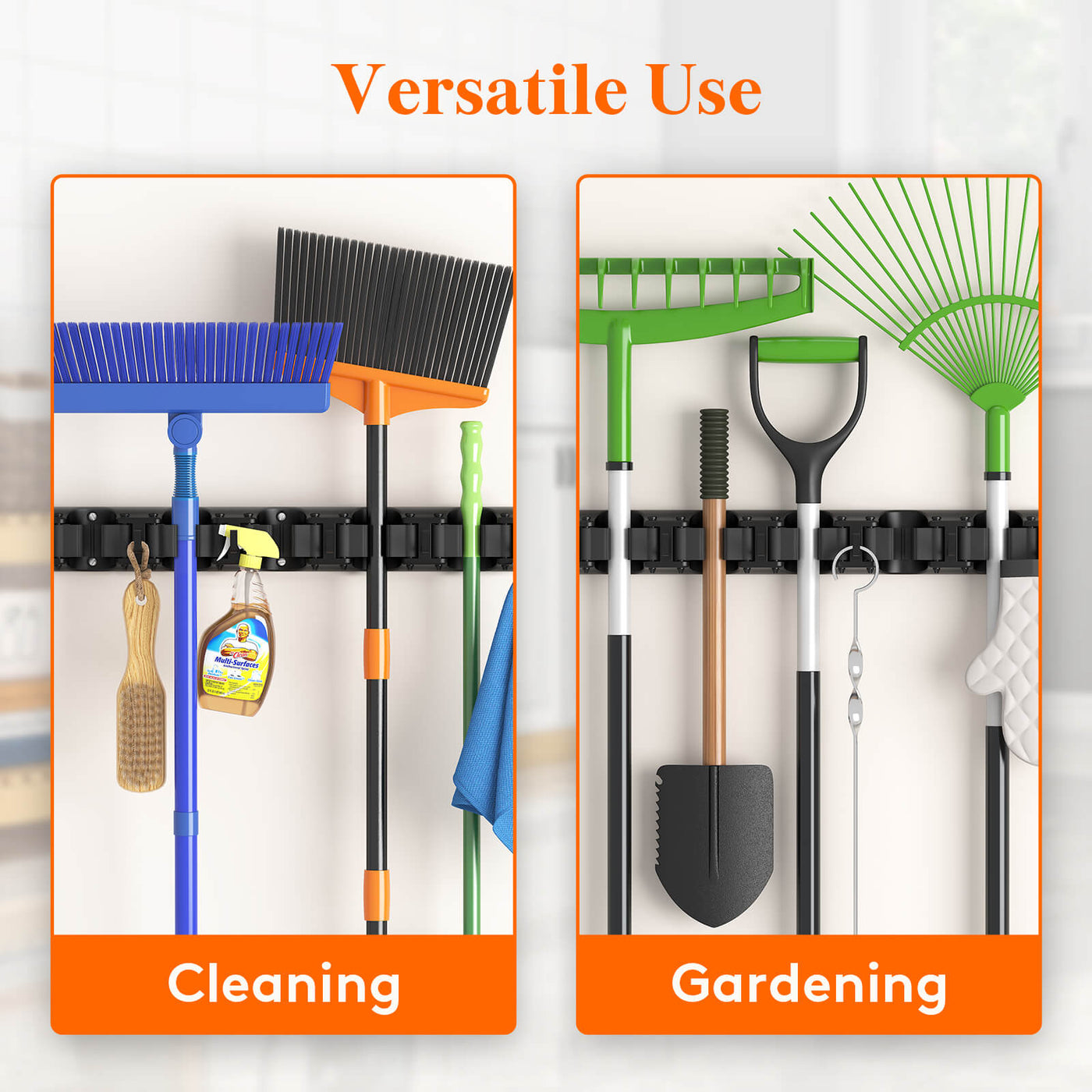 Lifewit Wall Mounted Mop And Broom Holder – 5 Slots & 6 Hooks, Anti-Slip, Black