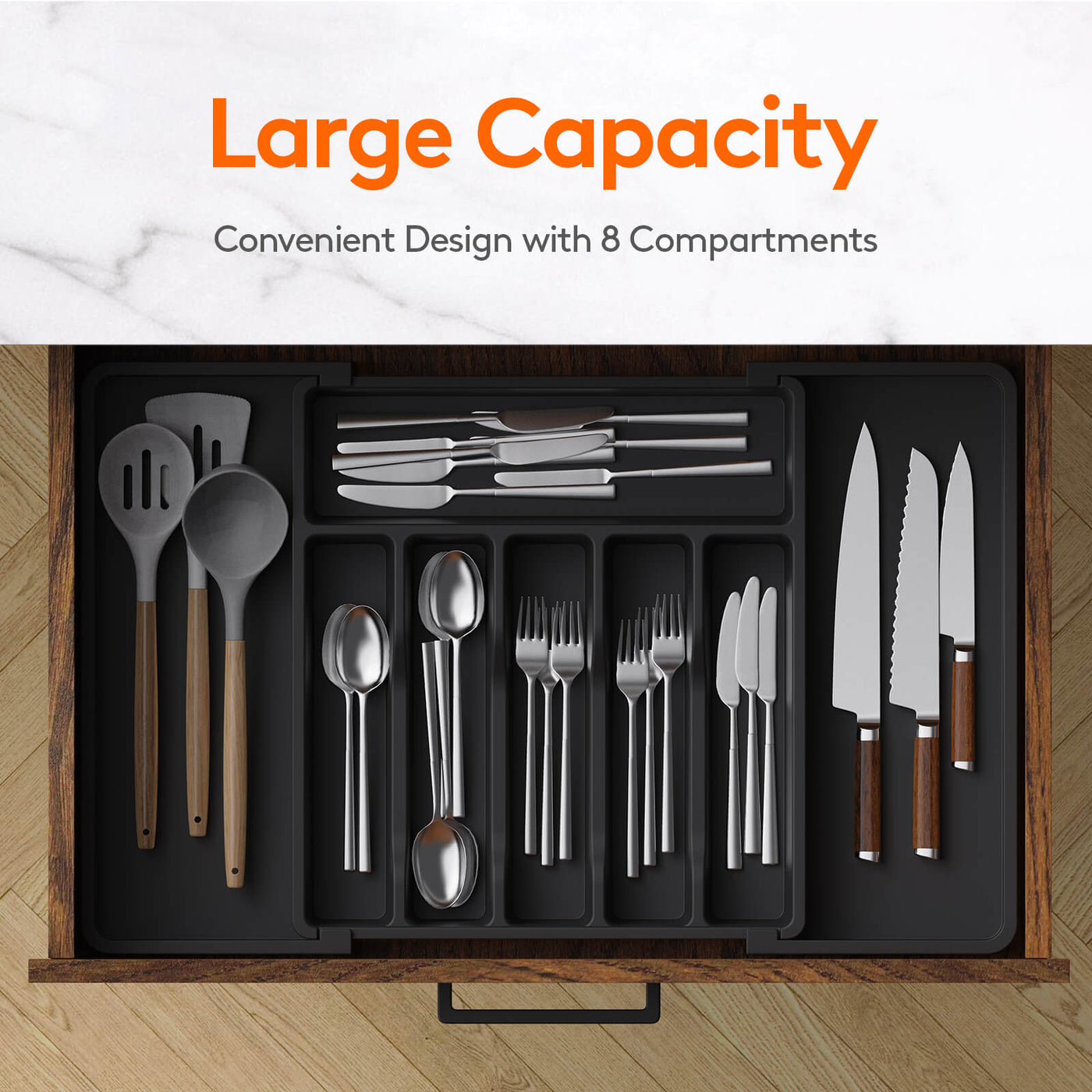 Kitchen Silverware Storage Silverware Drawer Organizer, Large Utensil Flatware Cutlery Holder Tray ...
