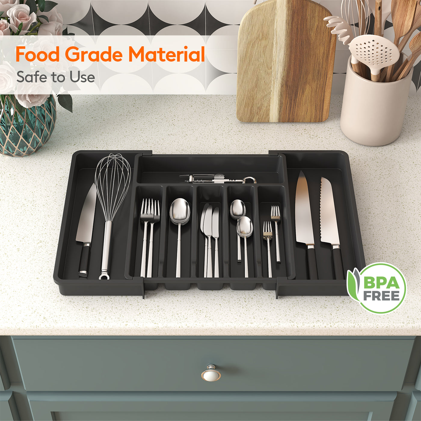Kitchen Silverware Storage Silverware Drawer Organizer, Large Utensil Flatware Cutlery Holder Tray ...