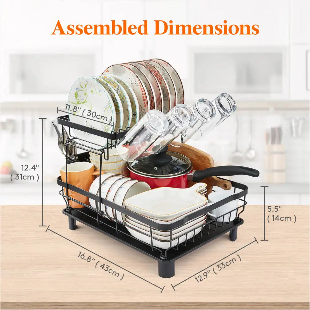 2-Tier Dish Drying Rack for Kitchen Counter with Swivel Spout